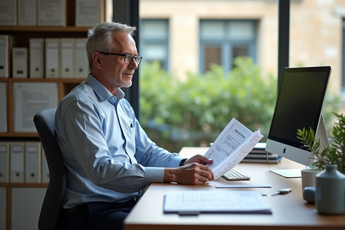 Agent municipal examinant des documents dans un bureau moderne