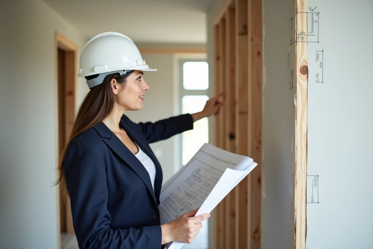 Architecte examinant un mur en cours de démolition lors d'une rénovation intérieure