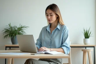 Femme travaillant dans un bureau moderne et calme