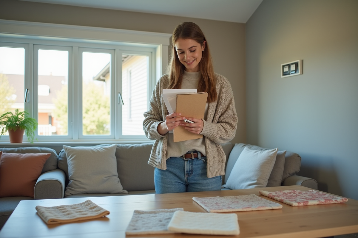 Jeune femme évaluant des échantillons d