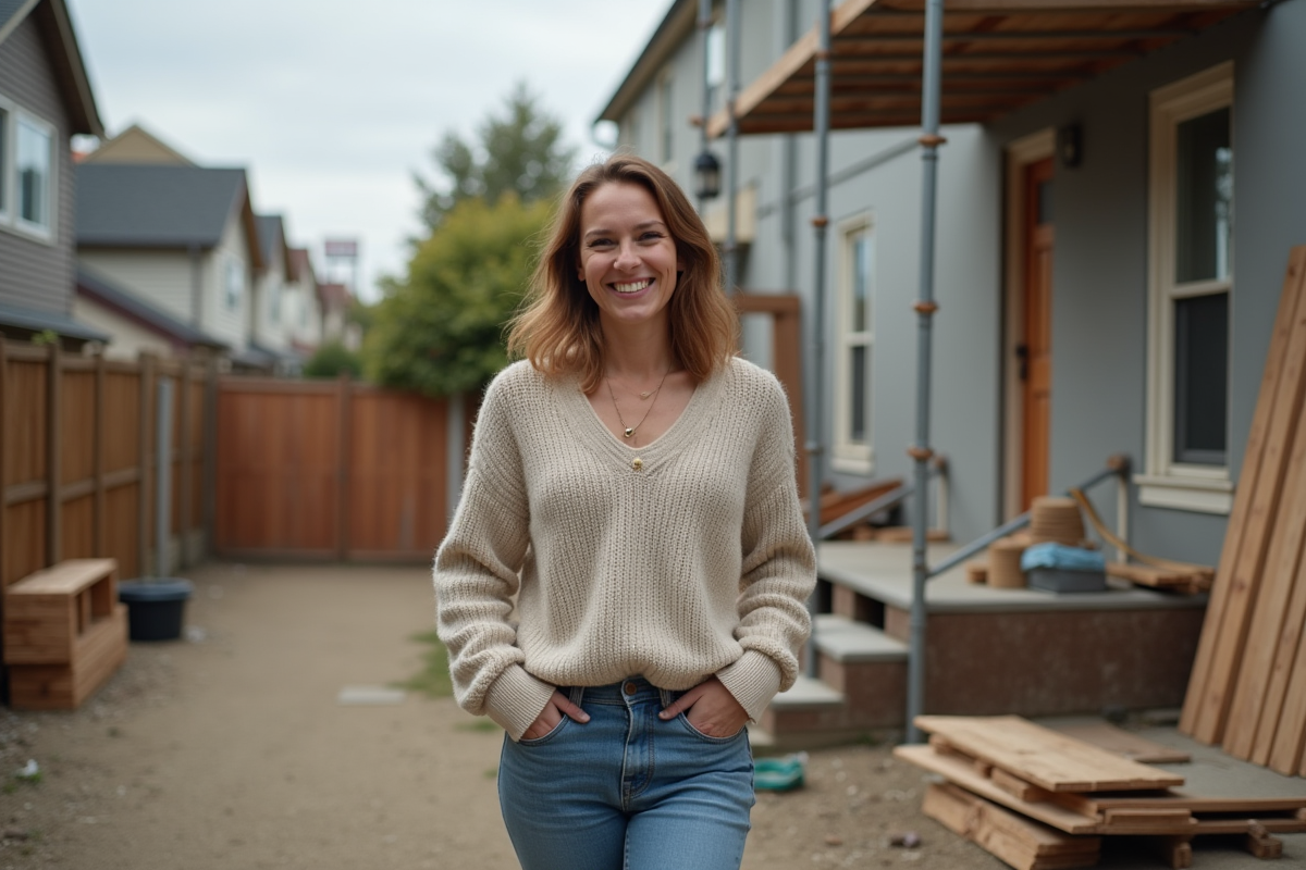 Femme souriante dans un chantier de renovation