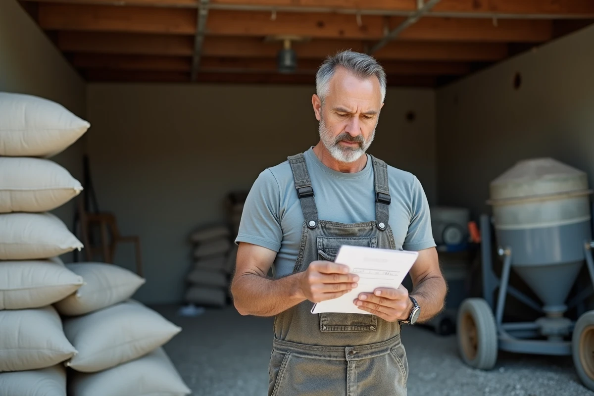 Homme en overalls vérifiant ses notes de chantier