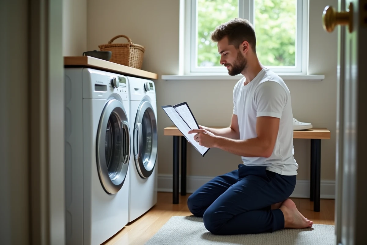 Jeune homme lisant le manuel d