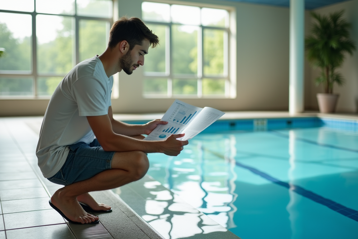 Jeune homme vérifiant un graphique près d
