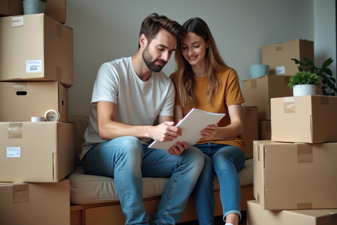Jeune couple préparant leur déménagement dans un appartement moderne