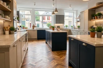 Showroom de cuisinistes dans la Vienne avec plusieurs configurations de cuisines modernes exposées