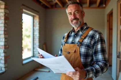 Hommes en travaux dans une maison en rénovation