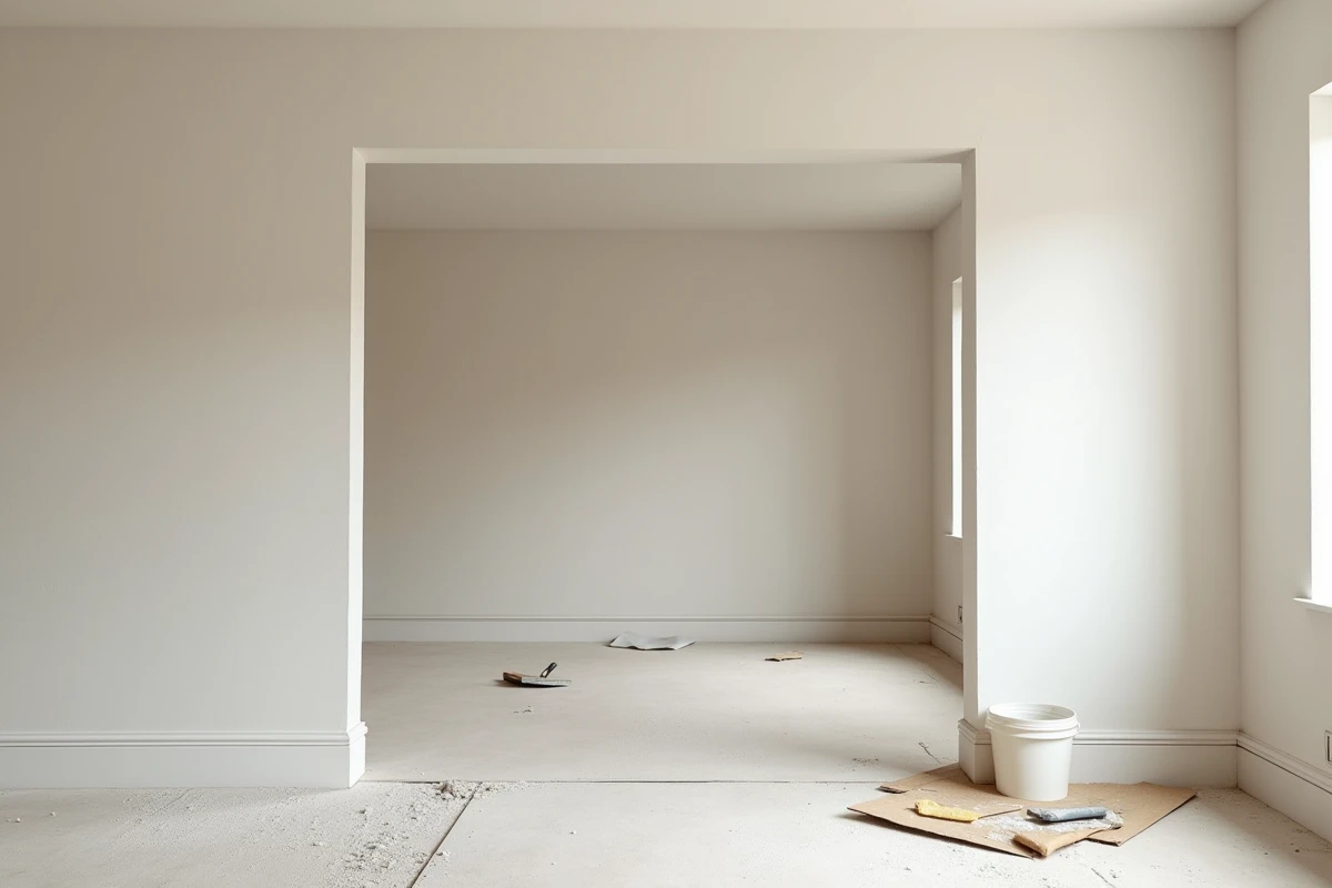 Résultat de la démolition d'un mur non porteur dans une maison avec ouverture entre salon et salle à manger