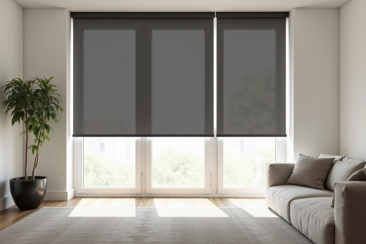 Salon moderne avec rideau blackout sans percer